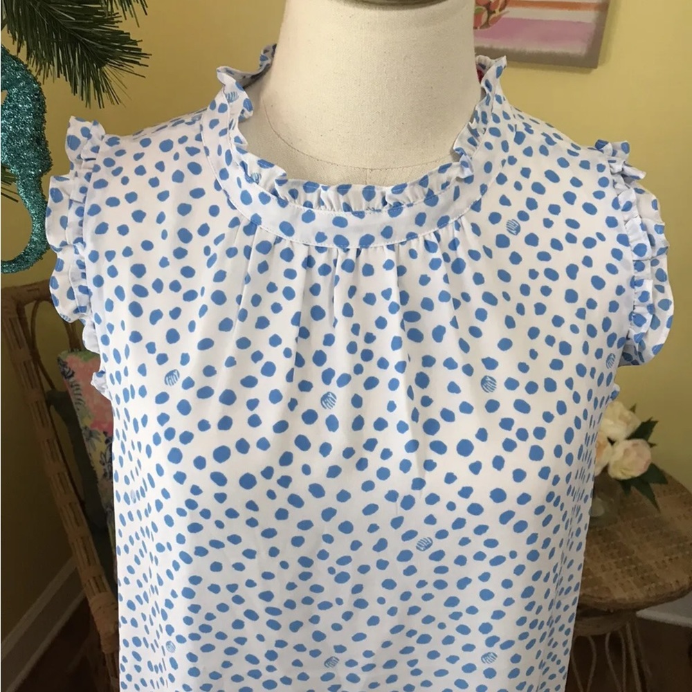 Lilly Pulitzer NWT Cambria Top Zanzibar Blue Lillys Dot Inverse $118 Size XXS - Picture 6 of 7